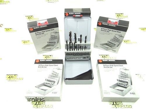 NEW!!! 5 SETS OF 16 BLACK&amp;DECKER DRILL BITS 1/16&#034; TO 3/8&#034; WITH METAL CASES