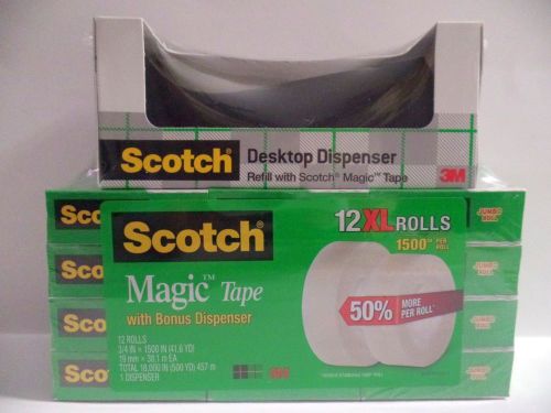 Scotch 3m black dispenser 12 jumbo 3/4&#034; x 1500&#034; magic invisible tape rolls new for sale