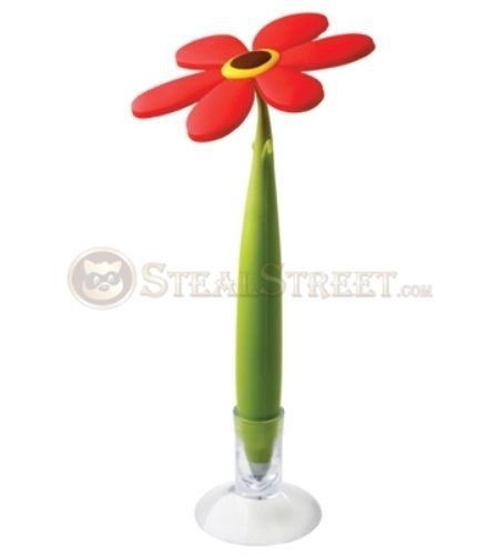 Red Ball Point Flower Pen with Gel Grip Body and Suction Cup Stand