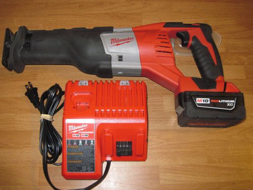 milwaukee m18 18v cordless sawzall 2620-20, xc battery 48-11-1828, and charger