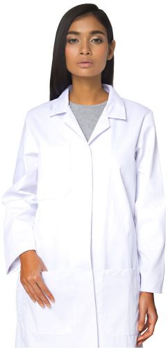 WOMENS 100% Cotton White Long Lab Coat Medical Size XS - XL Stud Pocket Uniform