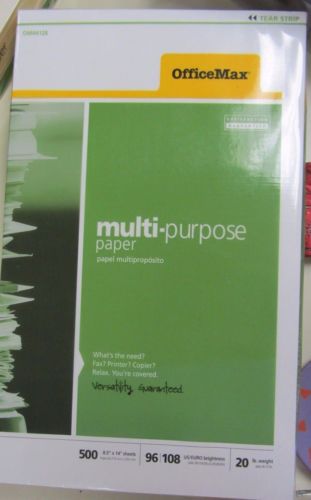 Office Max Multipurpose Paper 96/108 Bright 500 Sheets 8.5&#034; x 14&#034; 20 lb
