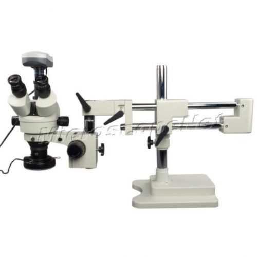 Dual-bar boom stand 3.5x-90x zoom microscope+144 led ring light+9.0mp camera new for sale