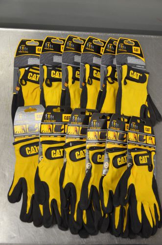 Cat CAT017416L Men&#039;s Nitrile Coated Palm Glove, Large, Black &amp; Y LOT OF 12 NEW