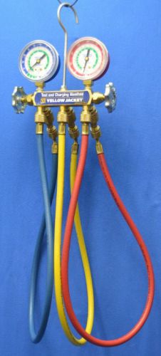 Yellow jacket 2 valve test &amp; charging manifold r-502 r-22 r-12 with 3ft hoses for sale
