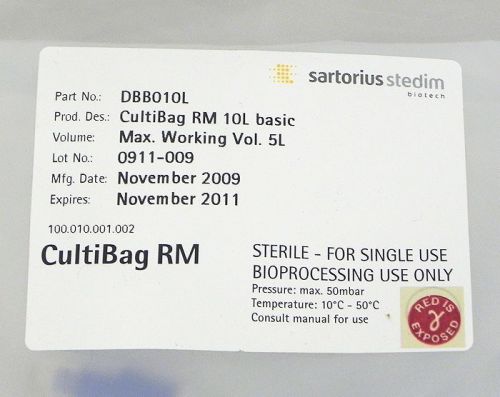 SARTORIUS STEDIM BIOSTAT RM CULTIBAG 10L STERILE BASIC FERMENTER BAG DBB010L