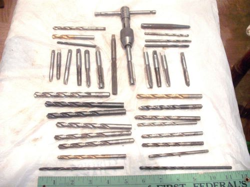 vintage lot 36 pc 12. small  taps 22 drill bits 1 center punch  F&amp;D TAP wrench