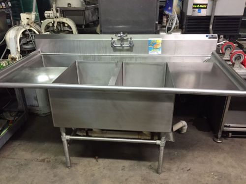 79&#034; Stainless Steel 2 Compartment Comp Sink Commercial with 2 Drainboards Faucet