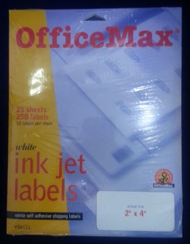 Office Max White Laser Shipping Labels 2&#034; x 4&#034; - New Box 25 Sheets 250 Labels