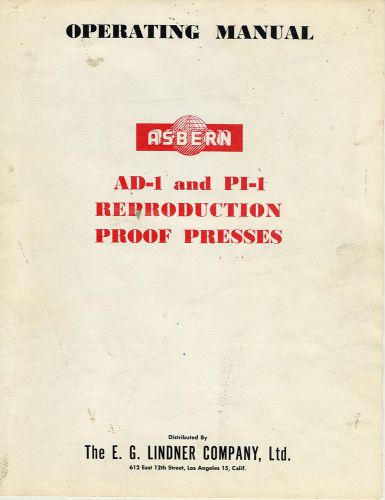 Asbern 15x23 ProofPress AD-1 PI-1 PRINTING PRESS OPERATORS MANUAL PDF