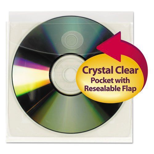 Smead Self-Adhesive Poly CD/DVD Pocket, Security Flap, 5&#034;W x 4-15/16&#034;H, Clear,