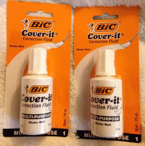 2 BIC Cover-it White Out correction fluid liquid paper 0.7oz Each -Brand New