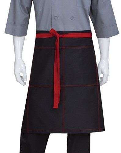 Chef Works AW034-B3G-0 Wide Half Bistro Apron with Contrast Ties, Black/Grey
