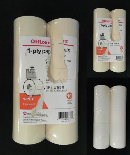 Office Depot 1-Ply Paper Roll Cash Register 1 3/4&#034;x128&#039; 10pk White 109-044 KIDZ