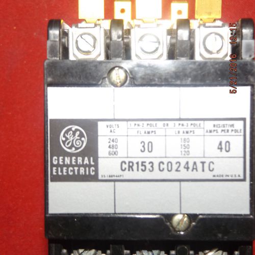 GE CONTACTOR CR153C024ATC  30 AMP- 3 POLES 24V- 50/60Hz