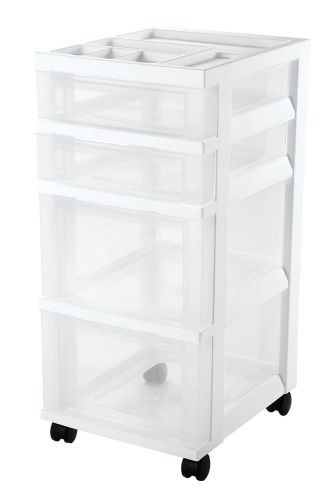 Iris 4-drawer cart with organizer top and casters white for sale