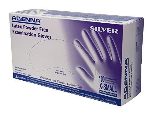 Adenna silver 5.5 mil latex powder free exam gloves (white, x-small) for sale