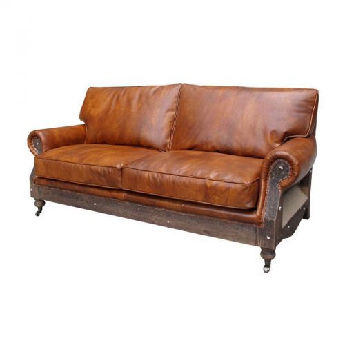 80&#034; Sofa Rococo Deconstructed Brown Leather Contemporary