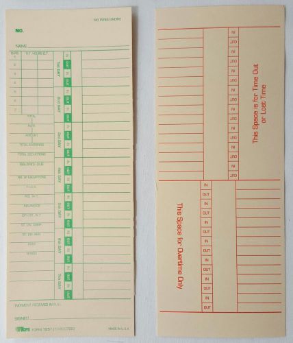 TOPS Double-Sided Weekly Time Clock Cards 1257 _ 500 Cards 3.5&#034; x 9&#034; Manila