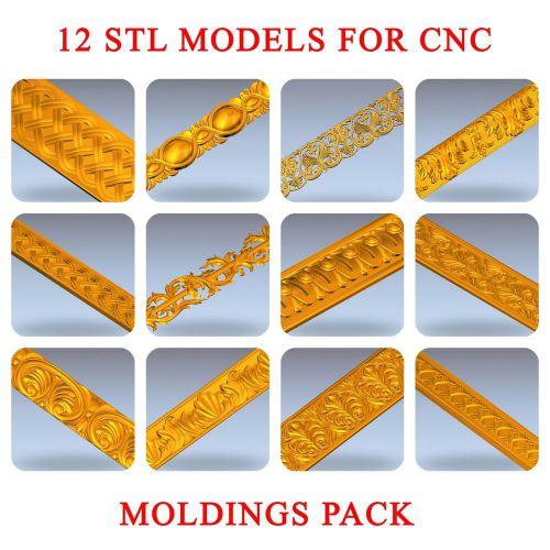 12 STL MOLDINGS 3d Models for CNC Router Engraver Machine Relief Artcam