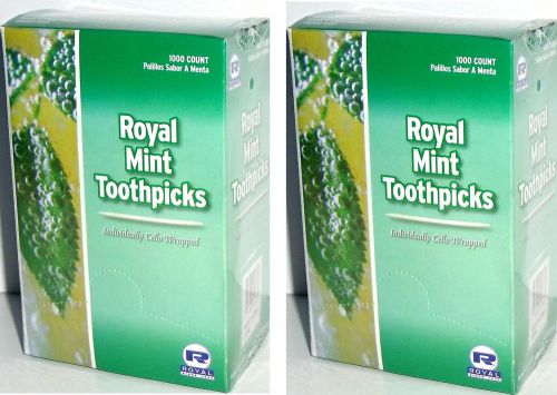 2 Boxes 1000 Count Individually Cello Wrapped MINT Toothpicks RM115 Royal Paper