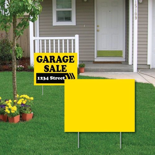 25 PKG 18&#034; x 24&#034; BLANK CORRUGATED PLASTIC 4MM YELLOW YARD SIGNS PLUS WIRE STAKES
