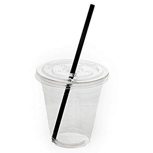 Mr Miracle 50 Sets 16oz Plastic Clear Cups with Flat Lids and Straws
