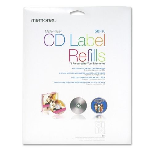 NEW PNY 00412 CD Label Refill Optical Disc 50 Labels DVD White MEM00412