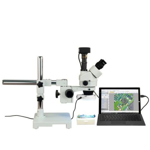 Omax 3.5x-90x 18mp usb3.0 zoom stereo boom stand microscope+144 led ring light for sale