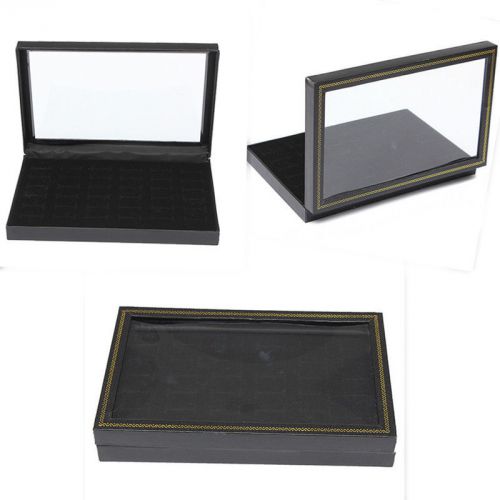 Jewelry Ring Display Tray Black Velvet Pad Show Case Box 36 Slots Insert Holder