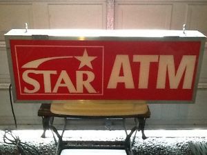 STAR ATM SIGN Double Sided Fluorescent Lighted Box Indoor / Outdoor Sign Red
