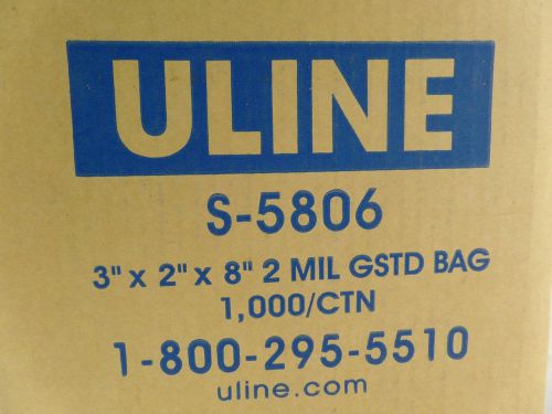 Uline S-5806 3x2x8&#034; 2 Mil Gusseted Poly Bag Fit Bottom Expandable Side NEW 1,000