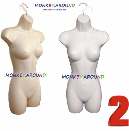 +2 female mannequin flesh white torso form +2 hooks - display shirts dress pants for sale