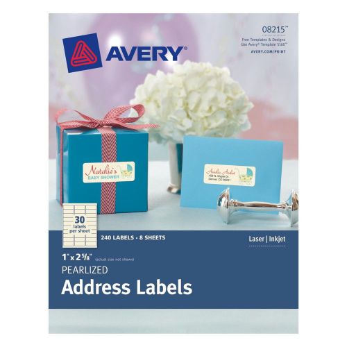Avery pearlized address labels 1 x 2.625 inches pack of 240 labels  (8215) for sale