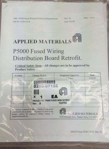 Applied materials P5000 Fused Wiring Distribution Board Retrofit # 0242-70781