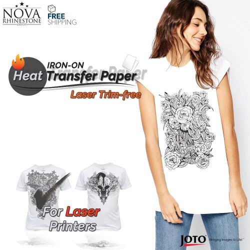 Laser Iron-On TRIM FREE Heat Transfer Paper Light fabric, 100 Sheets, 8.5&#034; x 11&#034;