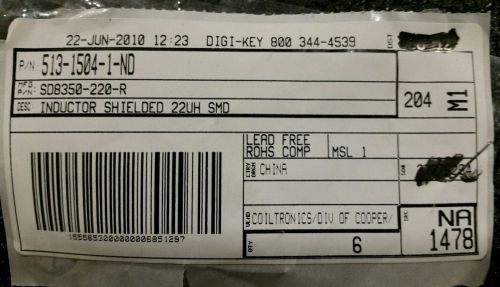 Lot of 6 - sd8350-220-r - fixed inductors 22uh 2.6a 63.5mohms nos / new for sale