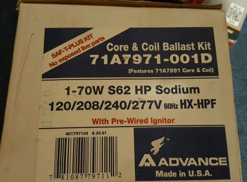Advance core and coil ballast kit 71a7971-001d 1-70w s62 hp sodium nib free ship for sale