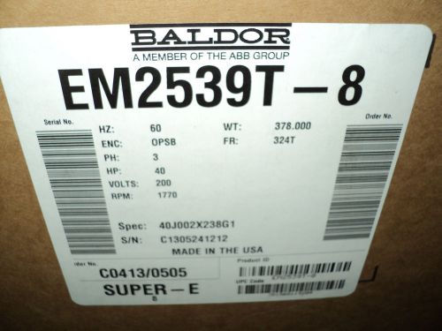 Baldor motor em2539t-8 , 40 hp , 3 ph , 1770 rpm , 200 v , enc : opsb for sale