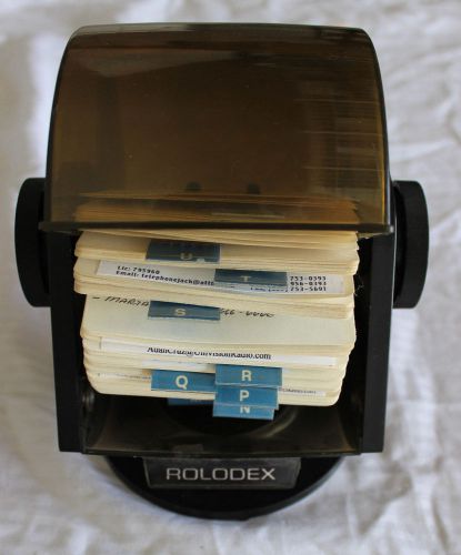 VINTAGE PLASTIC SWIVEL ROLODEX MODEL SW-24 WITH NEW AND USED CARDS
