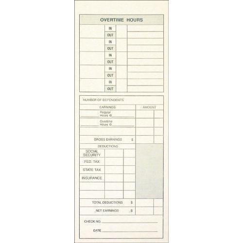 Adams Time Cards, Weekly, 2-Sided, Overtime Format, Named Days, 3-3/8&#034; x 9&#034;, New