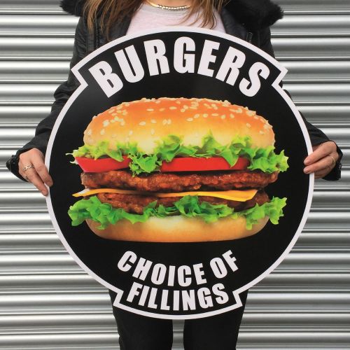 BURGERS RED BLACK BLUE large 2ft plastic wall sign plaque cafe coffee shop