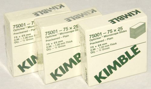 KIMBLE - Opticlear MICROSCOPE Glass SLIDES - 75001 - 75 x 25 mm *SET of 3 BOXES