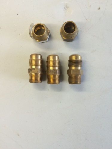 3 New Brass 45° Flare 5/8&#034; OD x 1/2&#034; Male NPT Connector Tube Fitting 2 5/8&#034; Nuts