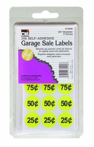 Charles Leonard Inc. Garage Sale Labels, Blank and Priced, Yellow, 306/Box