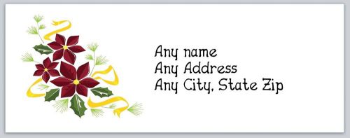 30 Personalized Address Labels Christmas Poinsettia Buy 3 get 1 free (ac282)