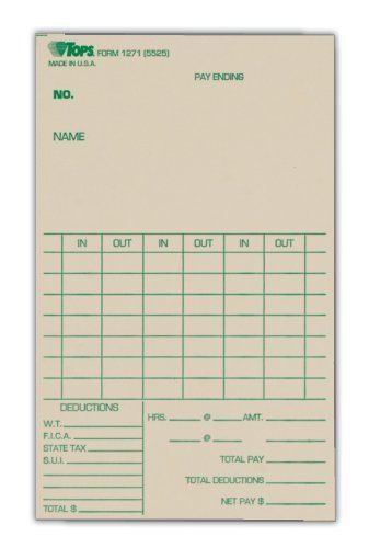 Tops TOPS Time Cards, Weekly, 1-Sided, 3-3/8&#034; x 5-1/2&#034;, Manila, Green Print,