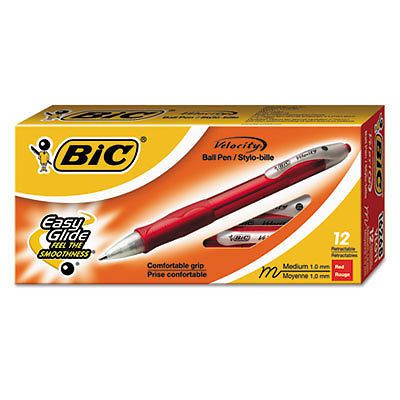 Velocity Retractable Ballpoint Pen, Red Ink, 1mm, Medium, Dozen, Sold as 1 Dozen