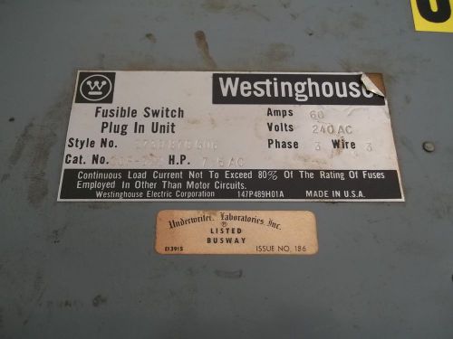 Westinghouse 240 Volt 60 Amp Fused Bus Plug (DIS2634)