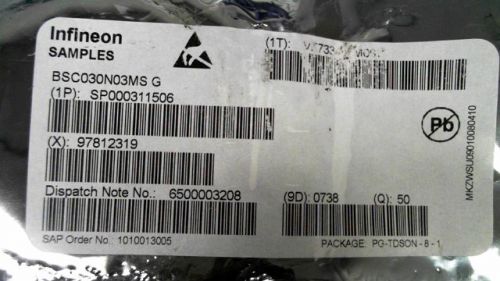 50-pcs n-channel 30v 100a infineon bsc030n03ms g 030n03 bsc030n03msg for sale